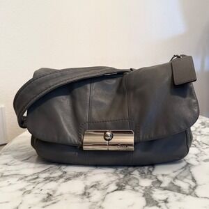 Coach Kristin Hippie Grey Leather Hobo Shoulder Bag Flap Handbag
